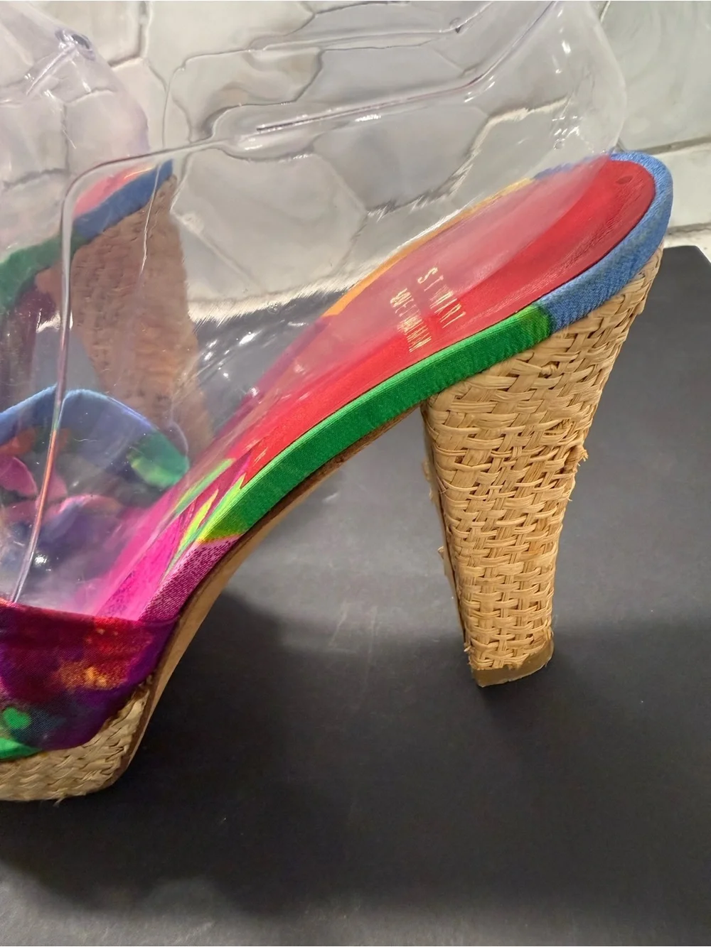 Stuart Weitzman RARE Not So Tropical Watercolor Knot Jute Platform Sandal Sz 8.5